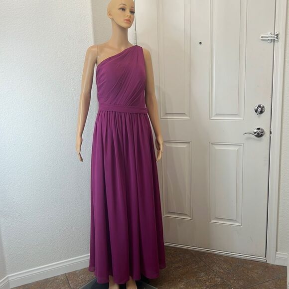 JJ’S House Dress One Shoulder Sheer Lined Magenta Purple Formal Maxi Lined - Picture 1 of 15